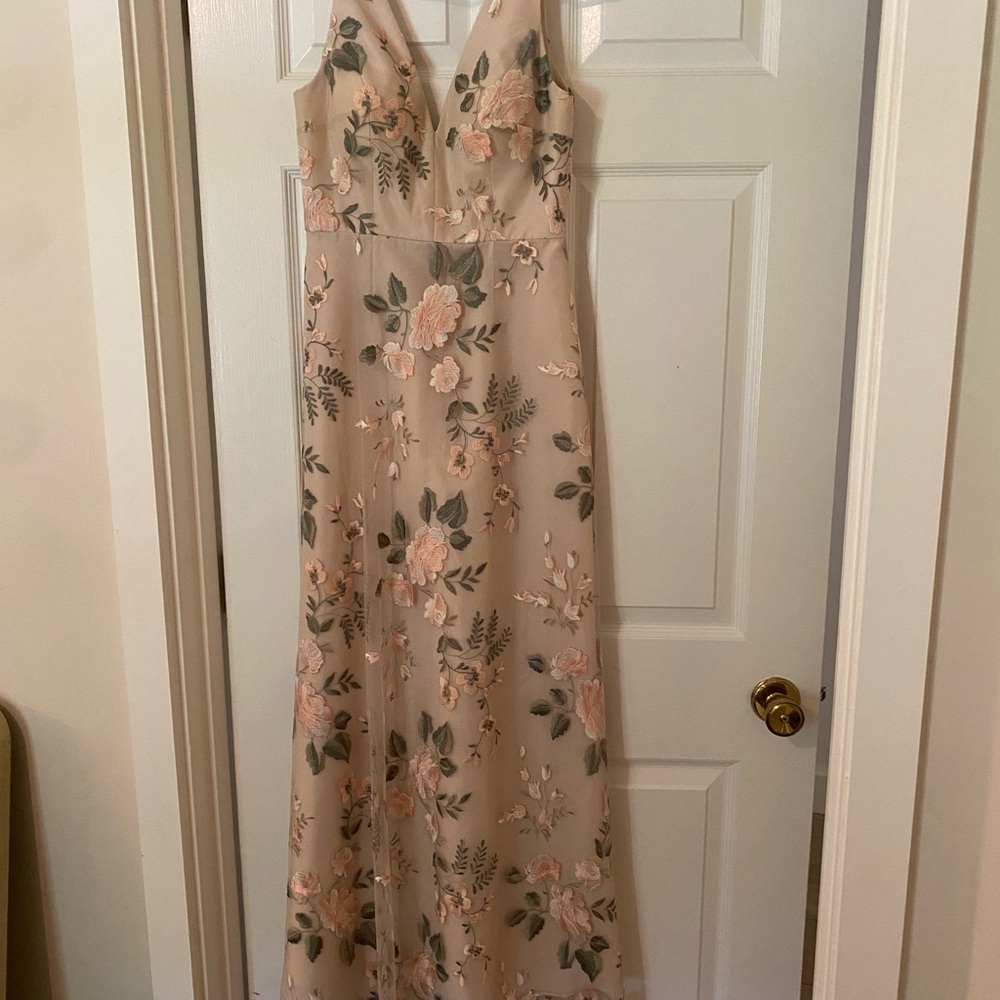 Jenny Yoo Embroidered Maxi Dress - Cream and Pink